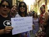 Young women welcome Michelle Obama