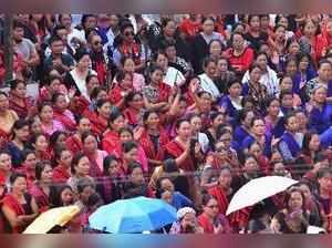 Dimapur: Naga women taking part in a rally against the murder of a community wom...
