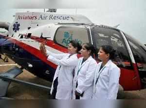Chennai: Apollo Hospitals' staff at the launch of air ambulance service in assoc...