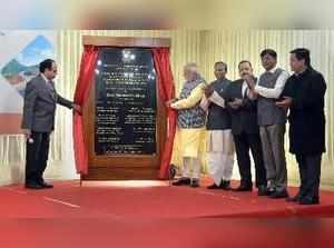 Meghalaya: Prime Minister, Narendra Modi unveiling the plaque to dedicate to the...