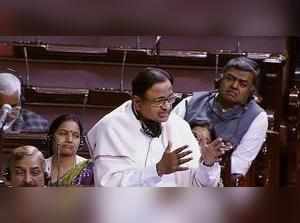 New Delhi: Congress leader P Chidambaram speaks in the Rajya Sabha, during the o...