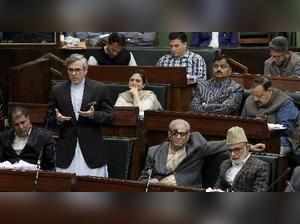 Jammu: National Conference working president Omar Abdullah addresses in the ongo...