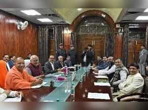 Lucknow: Uttar Pradesh Chief Minister Yogi Adityanath and Assembly Speaker HN Di...