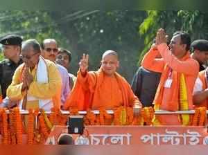 Agartala: Uttar Pradesh Chief Minister Yogi Adityanath campaigns for a BJP candi...