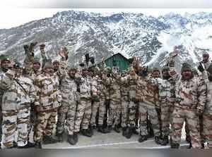Uttarkashi : ITBP personnel after a meeting with the Union Home Minister Rajnath...