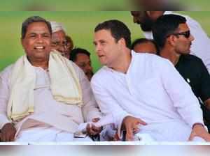 elagavi : Congress President Rahul Gandhi and Karnataka CM Siddaramaiah during t...