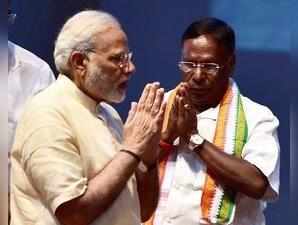 Villupuram: Prime Minister Narendra Modi and Chief Minister of Puducherry V. Nar...