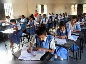 Bhopal: Class12th students write their exam of Madhya Pradesh state board in Bho...