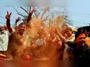 Dharmanagar: BJP supporters celebrate party's victory in Tripura Assembly electi...
