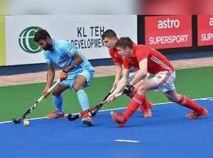 Ipoh: Indian and England hockey players during Sultan Azlan Shah Cup 2018, at Ip...
