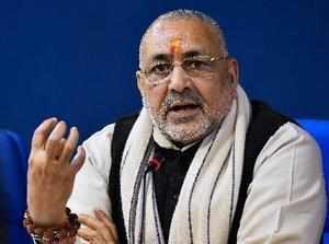 New Delhi: Union Minister of State, Giriraj Singh addresses the media after a ca...