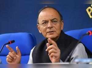 New Delhi: Finance Minister Arun Jaitley speaks during a press conference after ...