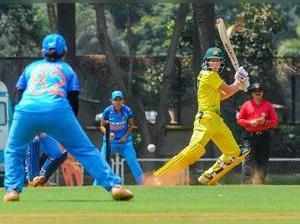 Mumbai: Captain of Australia women's team Meg Lanning plays a shot during a warm...
