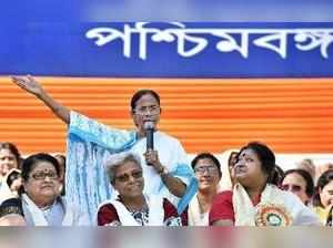 Kolkata: West Bengal Chief Minister Mamata Banerjee addresses a rally organised ...