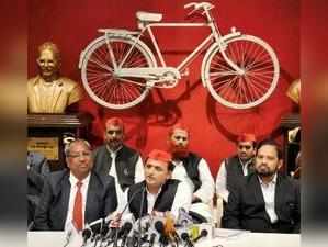 Lucknow: Samajwadi Party President Akhilesh Yadav, Nishad Party president Sanjay...