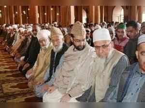Srinagar: Moderate Hurriyat Conference Chairman Mirwaiz Umar Farooq along with o...