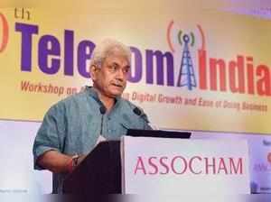 New Delhi : Telecom Minister Manoj Sinha addresses Telecom India workshop in New...