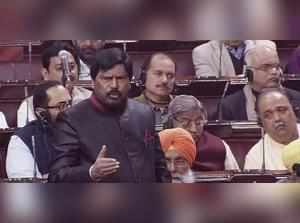 New Delhi: NDA MP Ramdas Athawale speaks in the Rajya Sabha in New Delhi on Thur...