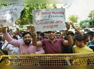 New Delhi: CBSE students protest over the alleged paper leak, at Jantar Mantar i...