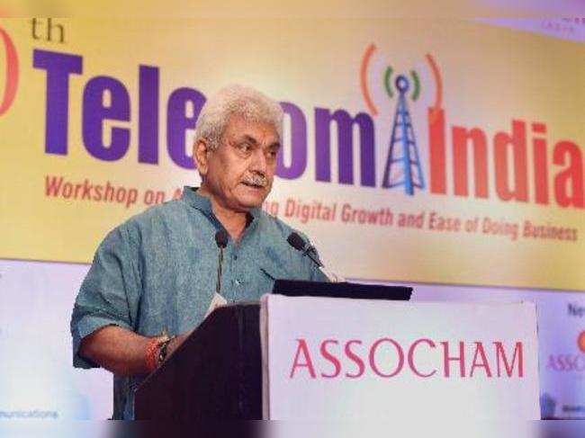 New Delhi : Telecom Minister Manoj Sinha addresses Telecom India workshop in New...