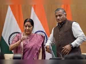 New Delhi : External Affairs Minister Sushma Swaraj with MoS for External Affair...