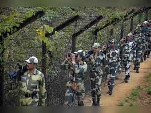 Agartala: BSF personnel petrol along the border in Agartala on Wednesday. Prime ...