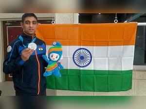 Changwon: India's Shahzar Rizvi poses for a photograph after winning a silver m...