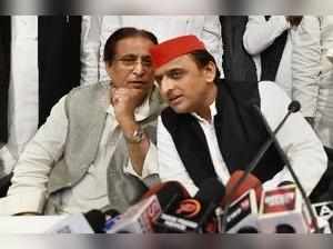 Lucknow: Samajwadi Party president Akhilesh Yadav and senior leader Azam Khan ad...