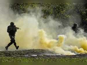 Anjaw: Indian army personnel carry out drills at Kibithu close to the Line of Ac...