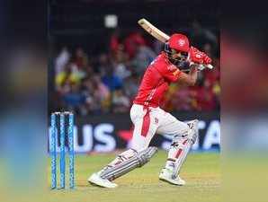 Indore: Kings XI Punjab batsman Lokesh Rahul plays a shot during an IPL 2018 cr...