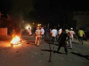 Aurangabad: Rioters hurl stones and sticks during a communal riot that escalated...
