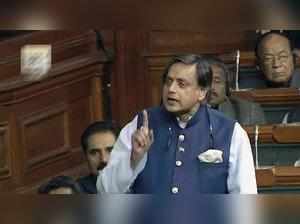 New Delhi: Congress MP Shashi Tharoor speaks in the Lok Sabha in New Delhi on We...