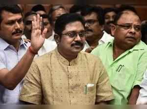 Chennai: AIADMK leader TTV Dhinakaran and his supporters during the swearing-in ...