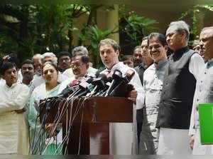 Bengaluru: Congress President Rahul Gandhi addresses the media in Bengaluru on T...