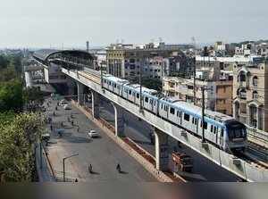 Hyderabad: Newly launched Hyderabad metro rail runs on an elevated railway line ...