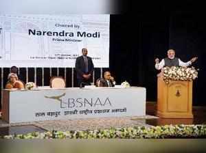 Mussoorie: Prime Minister Narendra Modi addressing the Officer Trainees of the 9...