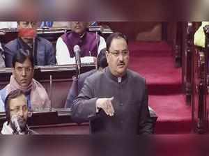 New Delhi: Union Health Minister J.P. Nadda speaks in the Rajya Sabha in New Del...