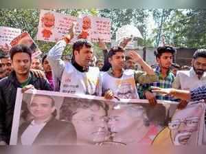 Bhopal: Madhya Pradesh Youth Congress activists raise anti-government slogans af...