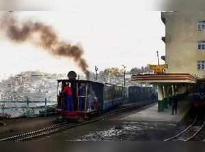 Darjeeling: A toy train at a station in Darjeeling recently. PTI Photo by Manven...