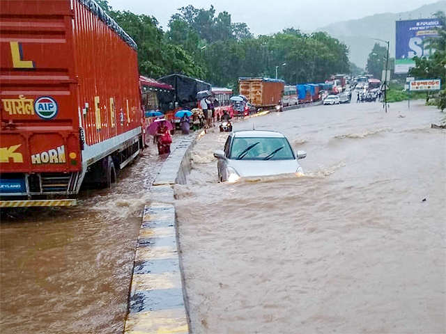 Vehicles ply at a slow pace