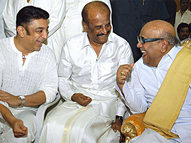 Kamal Haasan & Rajinikanth with Karunanidhi