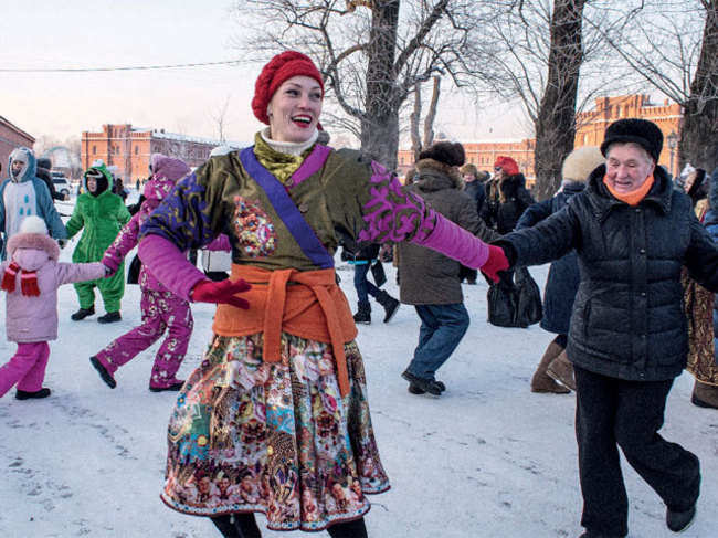 MIX AND MATCH: A local spruces up the traditional Russian garb with a modern touch