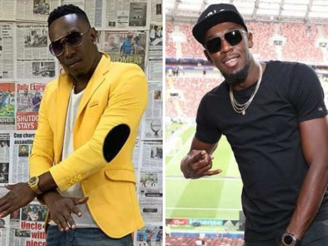 Dwayne Bravo (L), Usain Bolt