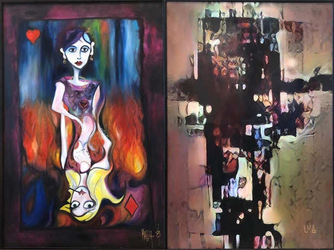 Artist Mark Mallia's original painting (L) and Uma's reinterpretation of it