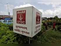 The logo of Oil and Natural Gas Corp's (ONGC) is pictured along a roadside in Ahmedabad