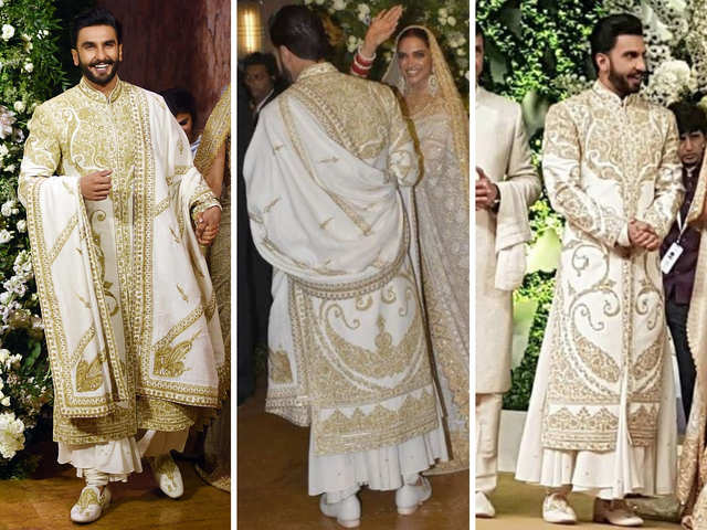 Dulhe Raja' Ranveer Singh blings up in white and golden sherwani