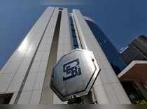 The logo of the Securities and Exchange Board of India (SEBI) is pictured on the premises of its headquarters in Mumbai