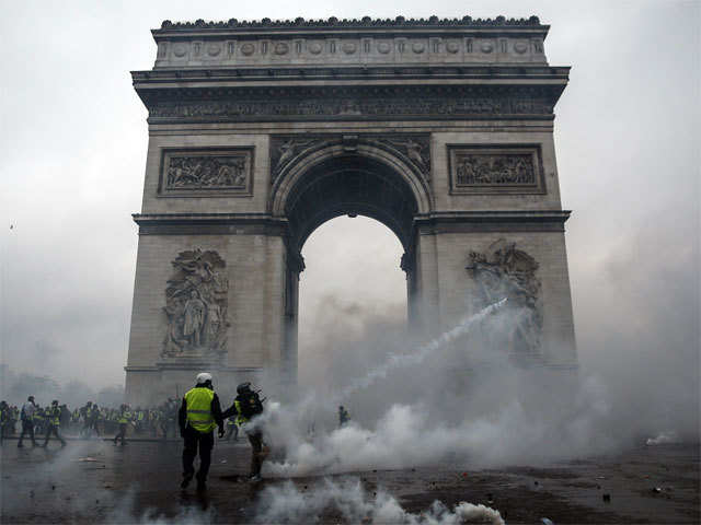 ​Demonstrators clash with riot police