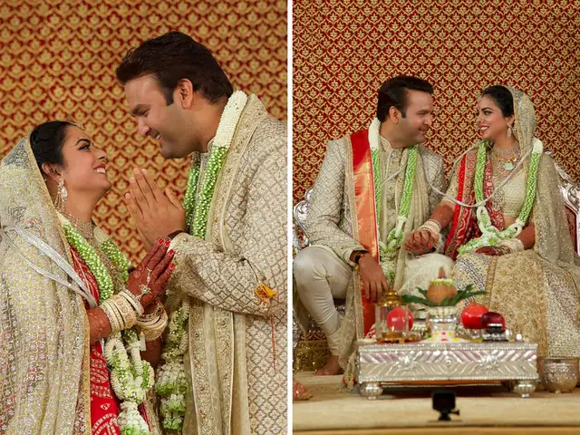 Isha Anand Marriage Isha Anand Tie The Knot Mukesh Anil Keep It Traditional In Kurtas A Glittering Guest List At Antilia The Economic Times