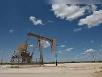 A pump jack operates in the Permian Basin oil production area near Wink
